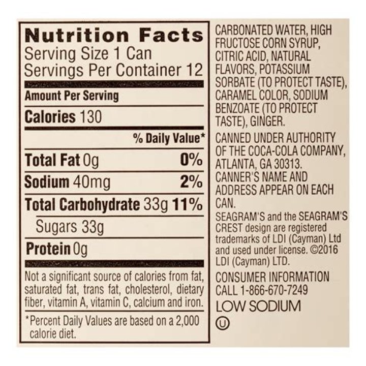 15 Seagram'S Ginger Ale Nutrition Facts
