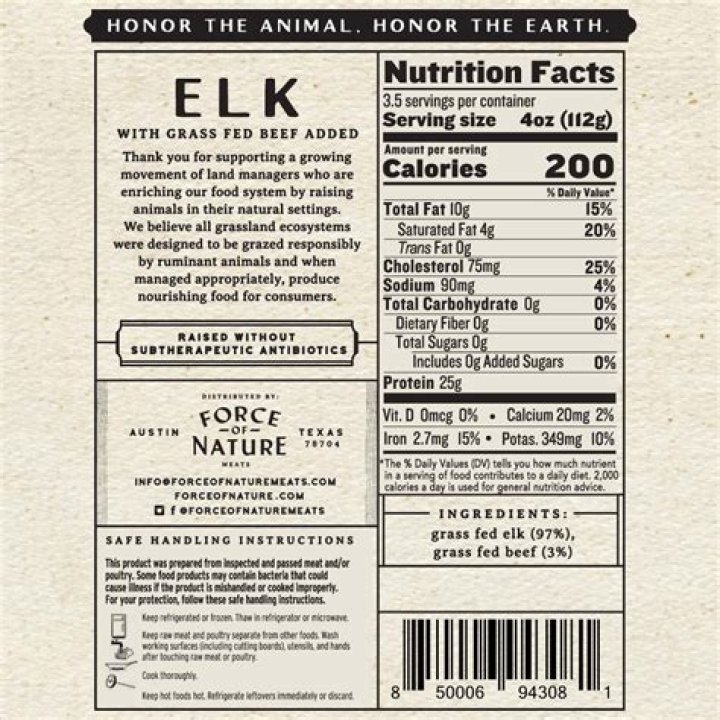 18 Ground Elk Nutrition Facts