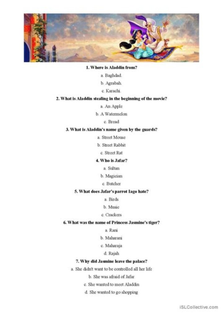 Aladdin Setting Quiz