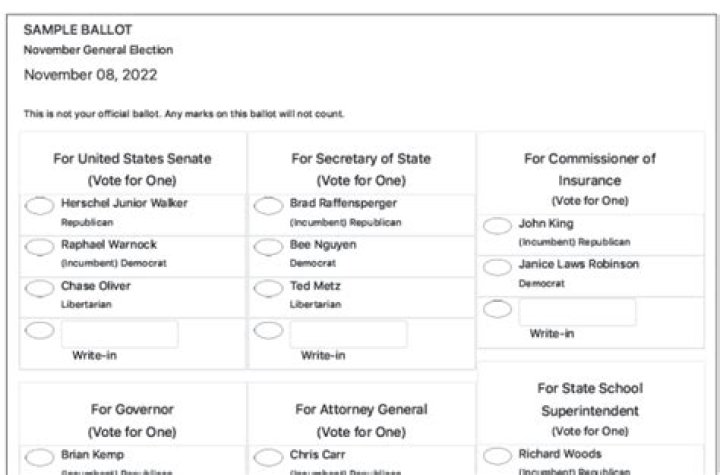 Cobb County Georgia election guide 2022: Sample ballot candidates