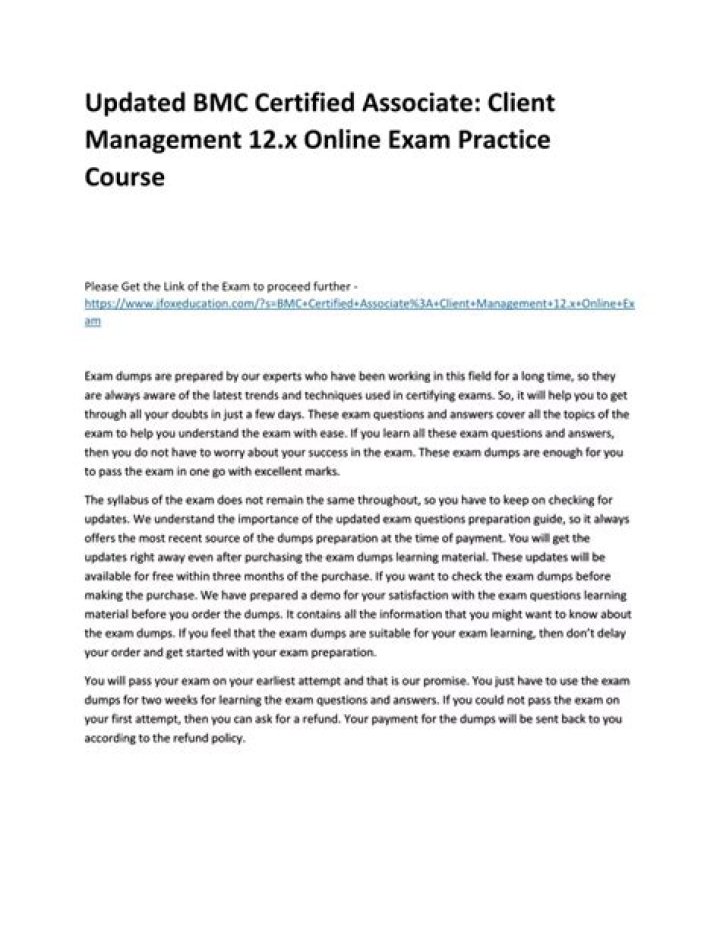 Education CERTIFICATION page - BMC Certified Associate: Client Management 12.x Online Exam
