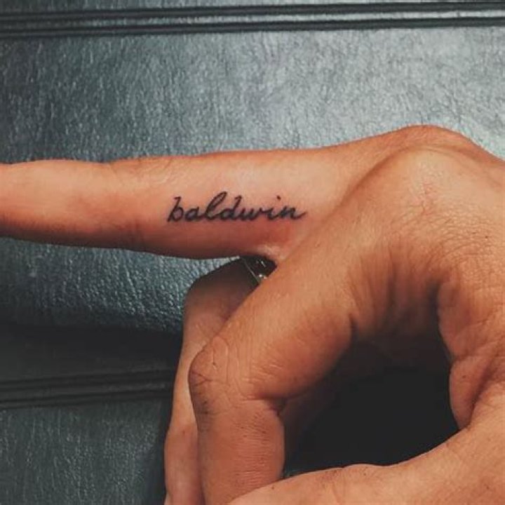 Hailey Baldwin Name Finger Tattoo
