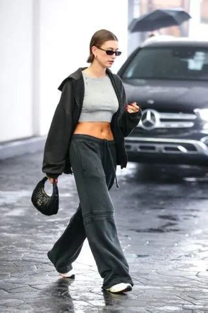 Hailey Bieber Paired a Teeny-Tiny Triangle Bikini With a Gym Class Staple