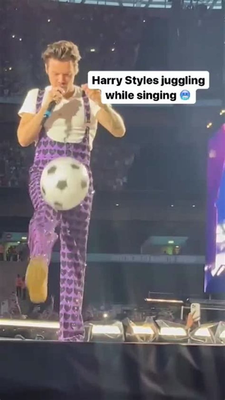 Harry Styles displays his soccer talents during concert
