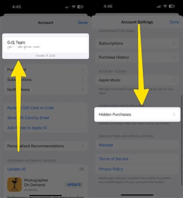 How do I unhide hidden purchases on iPhone?