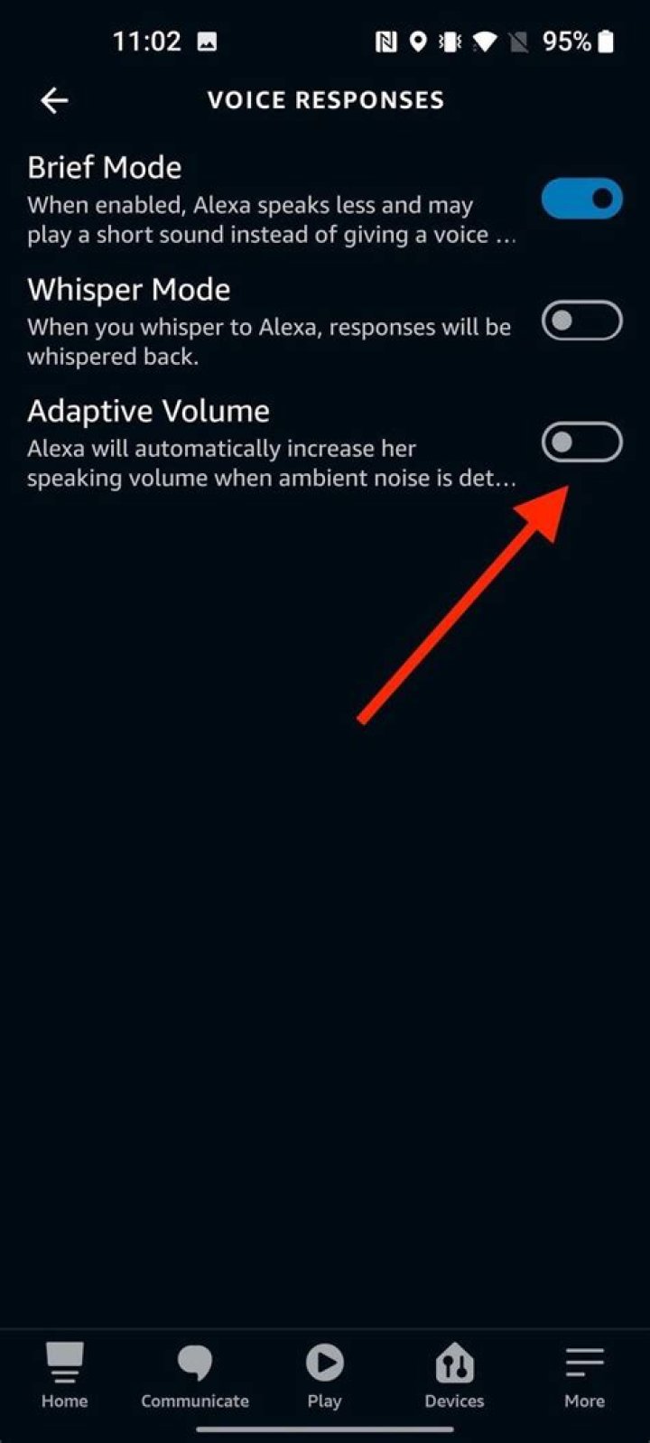 How to to enable Alexa's adaptive volume feature on an Echo device