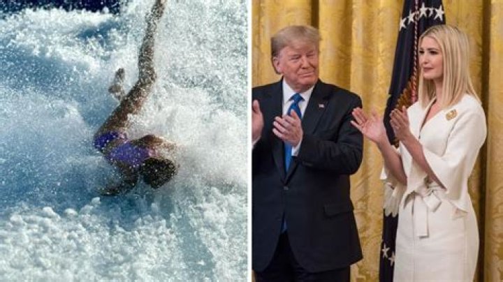 Ivanka Trump wipes out while surfing on wave simulator in swimsuit