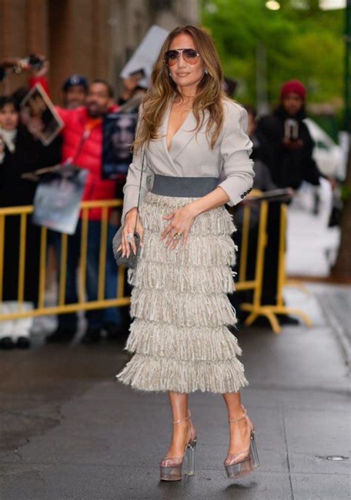 Jennifer Lopez Wore Gold Platform Heels With a Sheer Dress