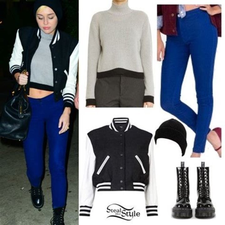 Miley Cyrus: Varsity Jacket, Blue Pants